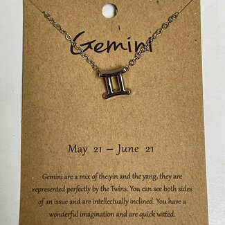 Gemini Necklaces - Silver Plated  (16-18" Adjustable) - Zodiac Sign Pendant Charm Astrology