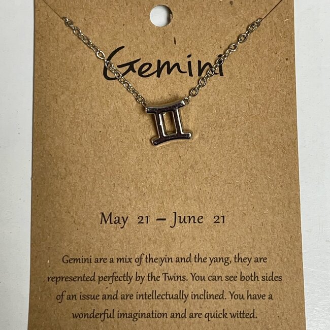 Gemini Necklaces - Silver Plated  (16-18" Adjustable) - Zodiac Sign Pendant Charm Astrology