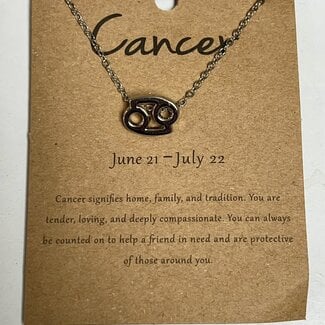 Cancer Zodiac Sign Pendant Charm (Silver Plated) Choker Necklace  -  (16-18" Adjustable)