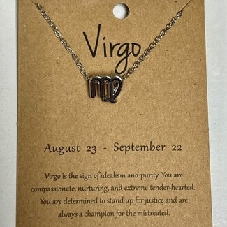 Virgo Zodiac Sign Pendant Charm (Silver Plated) Choker Necklace  -  (16-18" Adjustable)