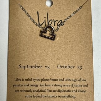 Libra Zodiac Sign Pendant Charm (Silver Plated) Choker Necklace  -  (16-18" Adjustable)