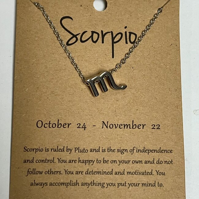 Scorpio Zodiac Sign Pendant Charm (Silver Plated) Choker Necklace  -  (16-18" Adjustable)
