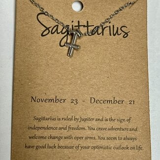 Sagittarius Zodiac Sign Pendant Charm (Silver Plated) Choker Necklace  -  (16-18" Adjustable)