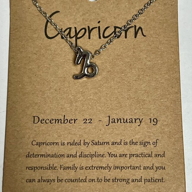 Capricorn Zodiac Sign Pendant Charm (Silver Plated) Choker Necklace  -  (16-18" Adjustable)