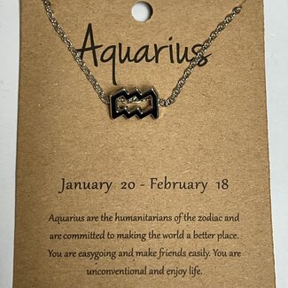 Aquarius Necklaces - Silver Plated  (16-18" Adjustable) - Zodiac Sign Pendant Charm Astrology