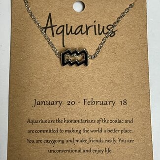 Aquarius Zodiac Sign Pendant Charm (Silver Plated) Choker Necklace  -  (16-18" Adjustable)