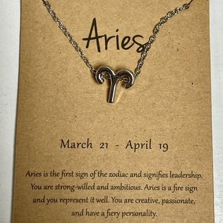 Aries Zodiac Sign Pendant Charm (Silver Plated) Choker Necklace  -  (16-18" Adjustable)