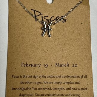 Pisces Zodiac Sign Pendant Charm (Silver Plated) Choker Necklace  -  (16-18" Adjustable)