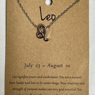 Leo Zodiac Sign Pendant Charm (Silver Plated) Choker Necklace  -  (16-18" Adjustable)