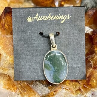 Moss Agate Pendant-Oval Sterling Silver