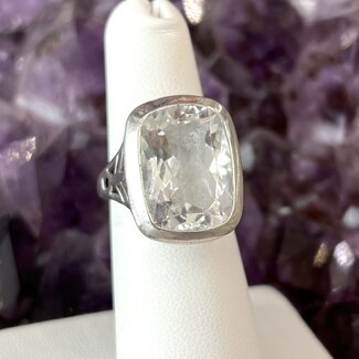 Clear Quartz Ring - Size 6 Faceted Rectangle - Sterling Silver