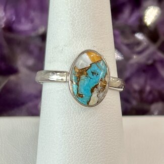 Mohave Mojave Navajo Turquoise Rings - Size 8 Oval Bezel Set - Sterling Silver