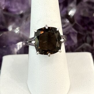 Smoky Quartz - Size 8.5 - Rounded Square Filigree Ring Sterling Silver