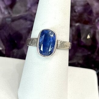 Blue Kyanite Faceted Square Ring - Size 8 - Sterling Silver