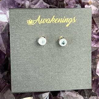 Aquamarine Earrings - Round Circle Faceted Studs - Bezel Set Sterling Silver