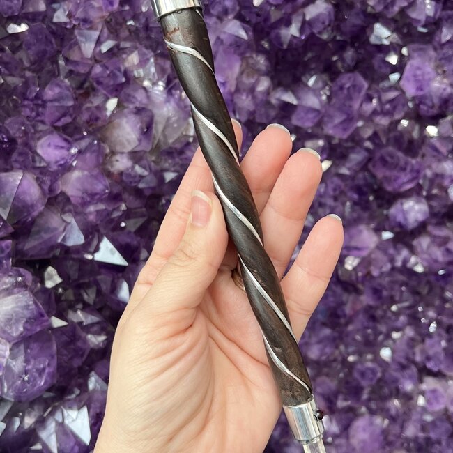 Spiral Wood Wands - Clear Quartz Point & Top - 8-9"