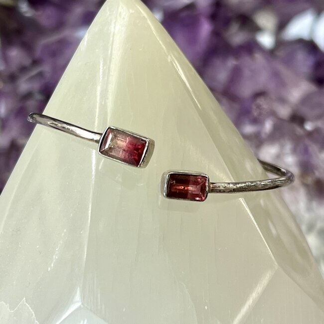 Watermelon Tourmaline Bracelets - Twistable Rectangle Sterling Silver Adjustable