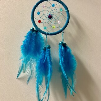 Dreamcatcher Dream Catcher Blue w/ Multi Colored Beads & Blue Feathers -3" Mini, Small