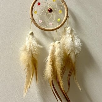 Dreamcatcher Dream Catcher Brown / Tan  w/ Multi Colored Beads & Brown / Tan Feathers -3" Mini, Small
