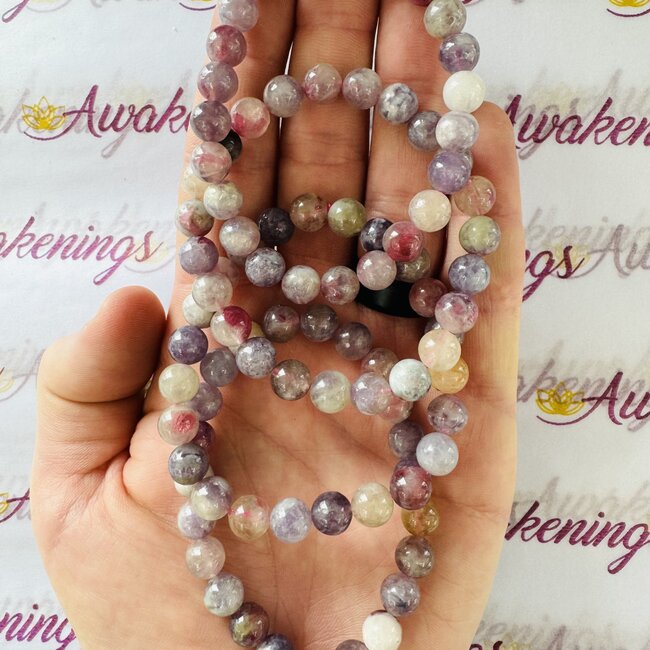 Pink Ruby Red (Rubellite) Tourmaline in Lepidolite (Unicorn Stone) Bracelets - 8mm