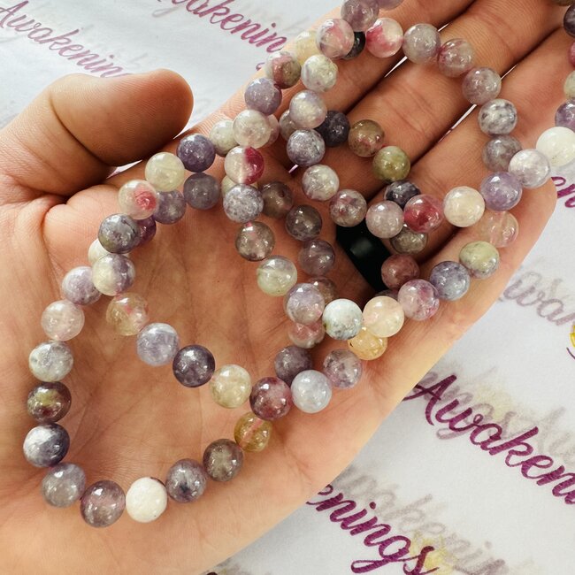 Pink Ruby Red (Rubellite) Tourmaline in Lepidolite (Unicorn Stone) Bracelets - 8mm