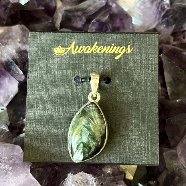 Seraphinite Pendant - 'Marquise Marquee' Sterling Silver