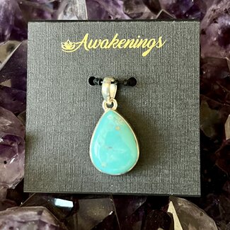 Natural Turquoise Pendant - Teardrop Pear (Small) Sterling Silver