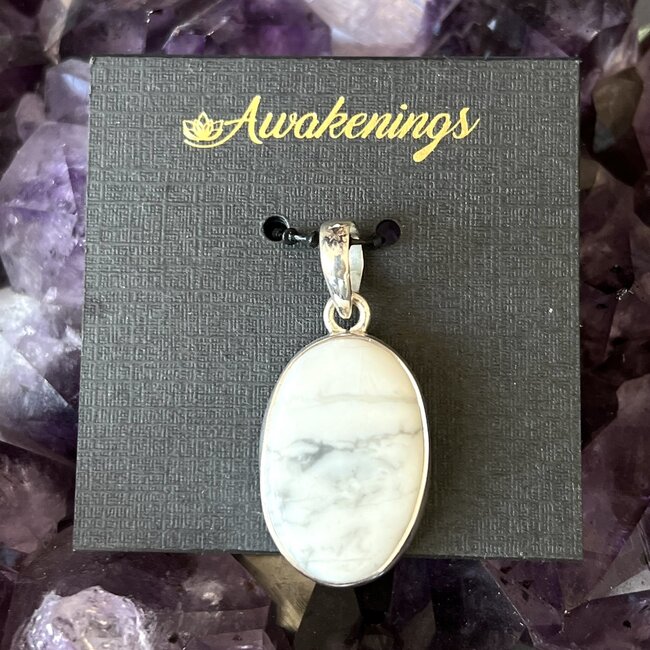 White Howlite Pendant - Oval Sterling Silver