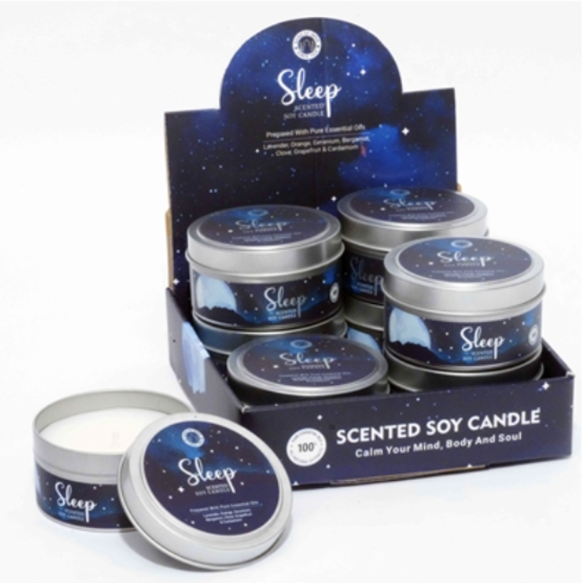 Sleep Candle - Insomnia Pure Essential Oil in Tin Lid - (80g) Lavender Orange Bergamot Geranium Glove Grapefruit Cardamom
