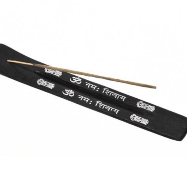 Incense Stick Burner Wood Canoe Sled Ash Catcher Holder - Black & White OM