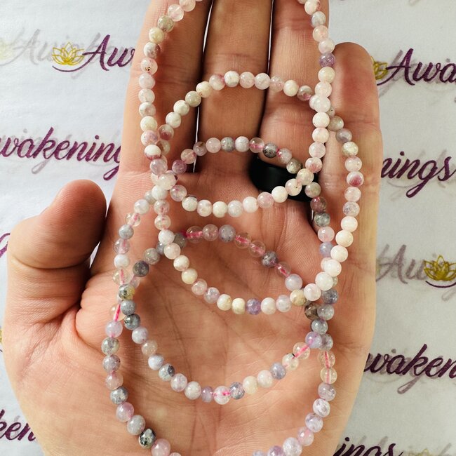 Pink Ruby Red (Rubellite) Tourmaline in Lepidolite (Unicorn Stone) Bracelets - 4mm Mini