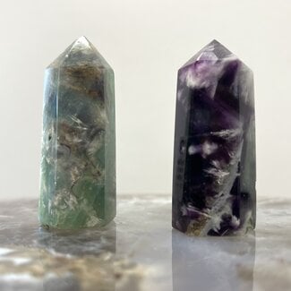 Snowflake Feather Rainbow Fluorite Tower Point - Small