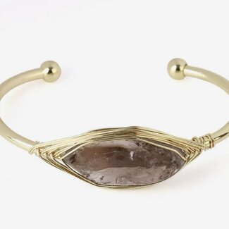 Smoky Quartz Cuff Bracelets - Gold Plated Wire Wrapped - Rough Raw Natural Smokey