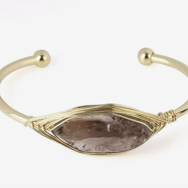 Smoky Quartz Cuff Bracelets - Gold Plated Wire Wrapped - Rough Raw Natural Smokey