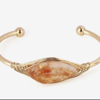 Citrine Cuff Bracelet - Gold Plated Wire Wrapped - Rough Raw Natural