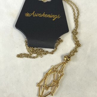 Wire Necklace Crystal Cages (Large) - Gold Plated 16-18" Holder