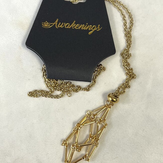 Wire Necklace Crystal Cages (Large) - Gold Plated 16-18" Holder