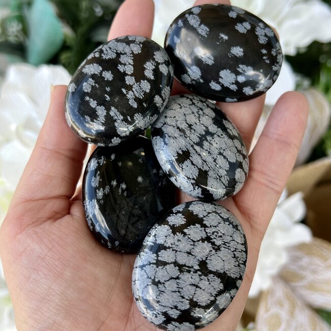 Snowflake Obsidian Palm Pillow Pocket Stone