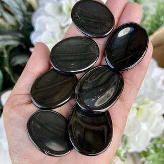Black Agate Worry (Thumb Fidget Relaxation Pocket) Stones - Medium Oval