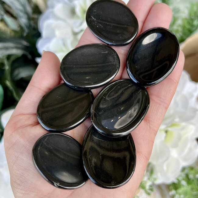 Black Agate Worry (Thumb Fidget Relaxation Pocket) Stones - Medium Oval