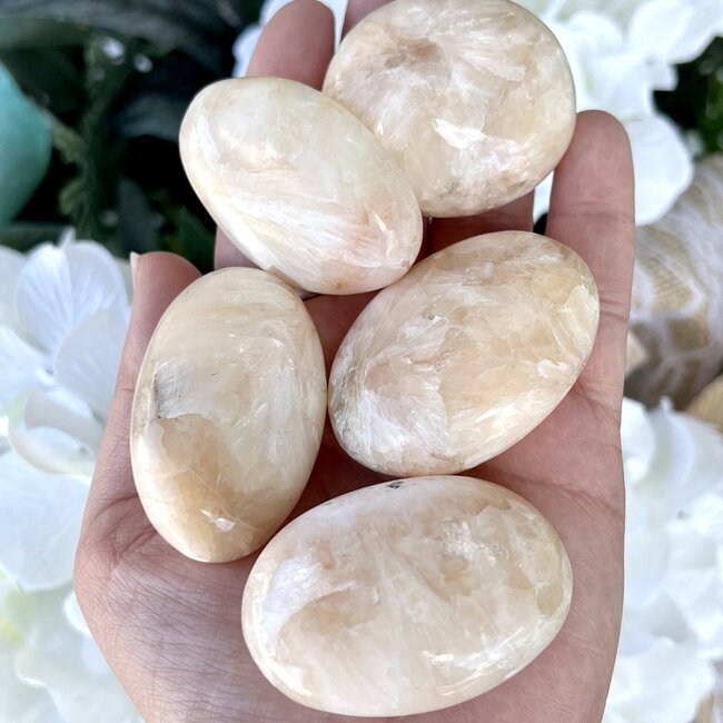 Orange Stilbite Palm Pillow Pocket Stone - Stillbite