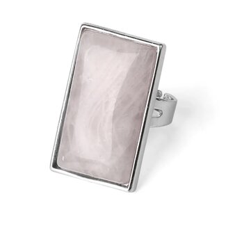 Rose Quartz Rings - Adjustable Rectangle Large - Silver Plated