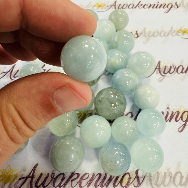 Aquamarine Spheres Orbs - 15-20mm Mini
