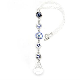 Evil Eye Suncatcher Sun Catcher Faceted Crystal Prism Keychain Mirror - Blue Hangable (8") Home Decor Window Protection Turkish