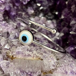 Evil Eye Bracelets - Simple Cuff - Single Eye Silver Plated