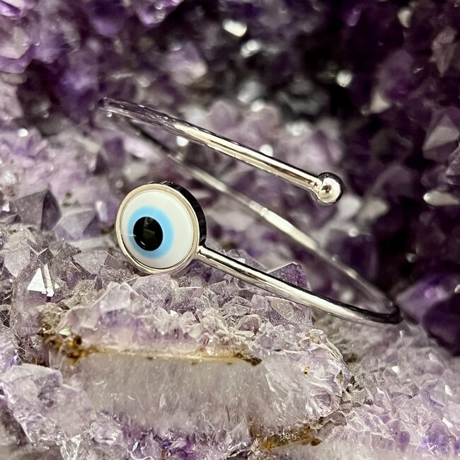 Evil Eye Bracelets - Simple Cuff - Single Eye Silver Plated