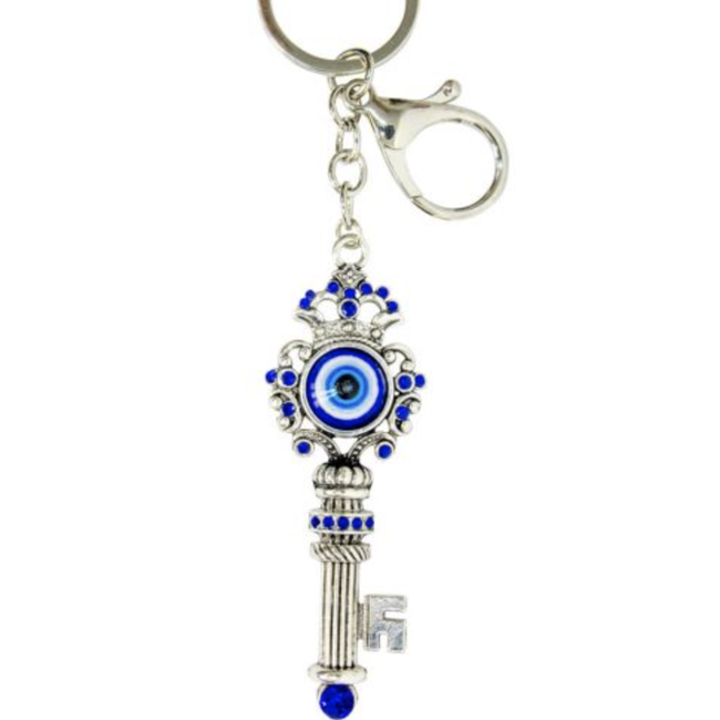Evil Eye Latch Key Keychain - Metal Blue