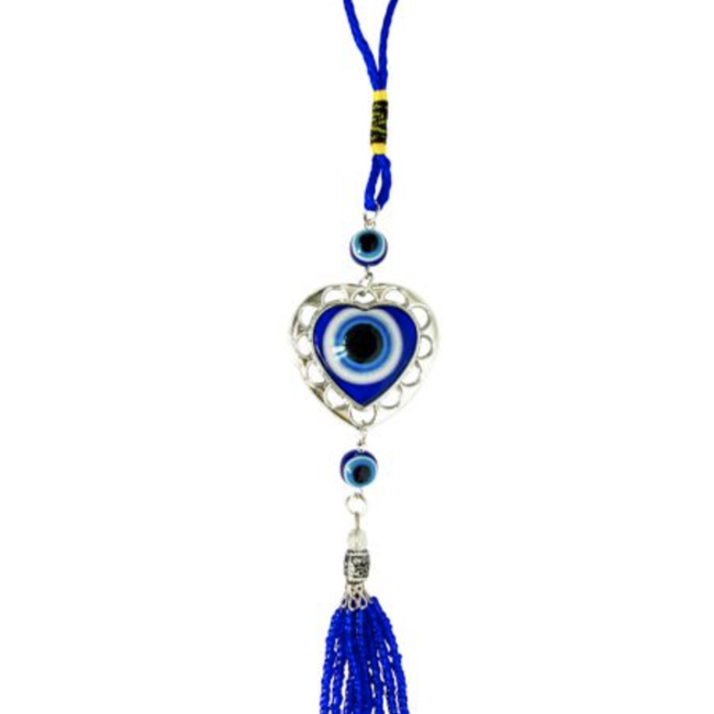 Evil Eye Keychains - Heart Blue Beaded Tassel Talisman Key Chain Car Mirror
