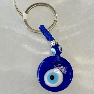 Evil Eye Keychain - Blue Bead Round Glass - 3" Key Chain