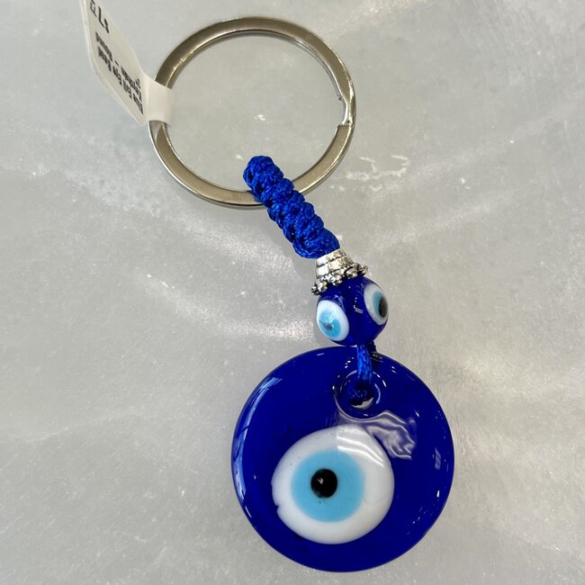 Evil Eye Keychain - Blue Bead Round Glass - 3" Key Chain